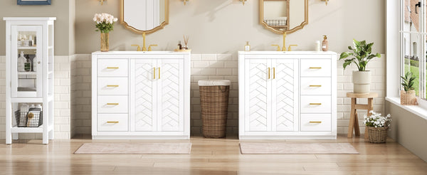 English Elm 72'' Bathroom Vanity With Ceramic Sink - Elegant Solid Wood Freestanding Set With Ample Storage & Soft-Close Doors N710SS00015K