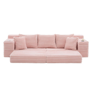 English Elm Oversized Corduroy Cloud Couch Convertible Sleeper Sofa with Memory Foam Seating Pink W395S00121