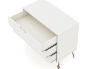 English Elm Rockefeller 35" Dresser Off White - 3 Drawer MDF Storage with Metal Splayed Legs, Anti-Tip Kit Included B365P398132