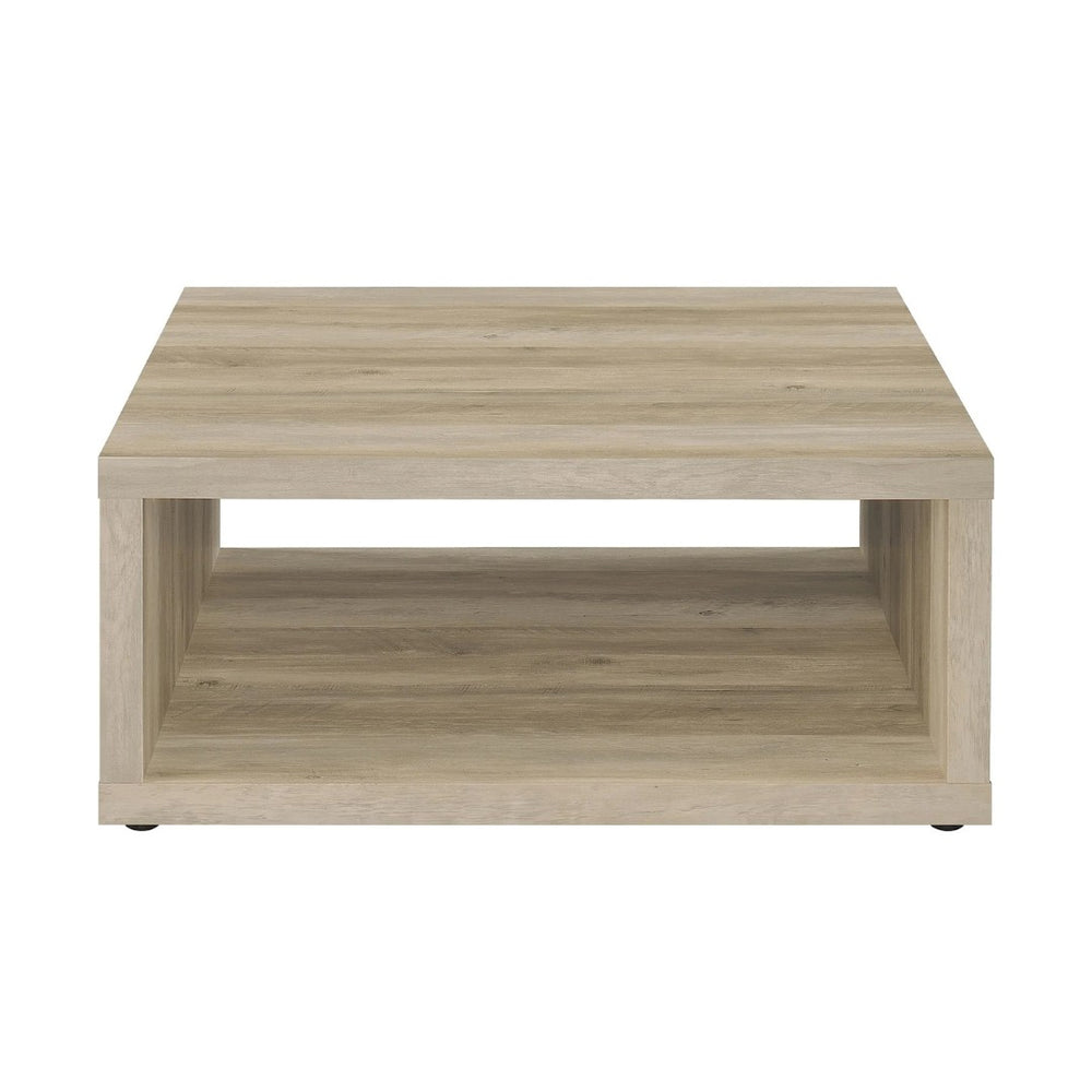 English Elm Square Engineered Wood Coffee Table - Distressed Pine Finish, Rustic Charm & Open Shelving Design B016P380696-GIGA