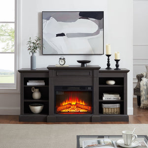 English Elm Media Console with Built-in Electric Fireplace Spacious Mdf Cabinet for Large Tvs W1758S00029