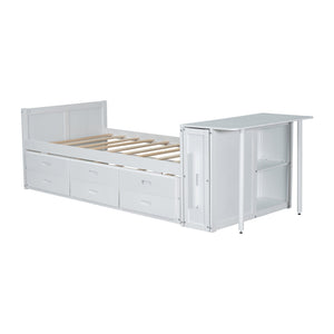 English Elm Twin Multifunctional Wood Platform Bed with Built-In Desk, Trundle & 3 Drawers for Small Spaces White 44.3 L x 23.1 W x 9 H N733S212832K