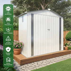 English Elm 6x Galvanized Steel Outdoor Storage Shed with Peaked Roof Skylight and Lockable Door W3213P309060