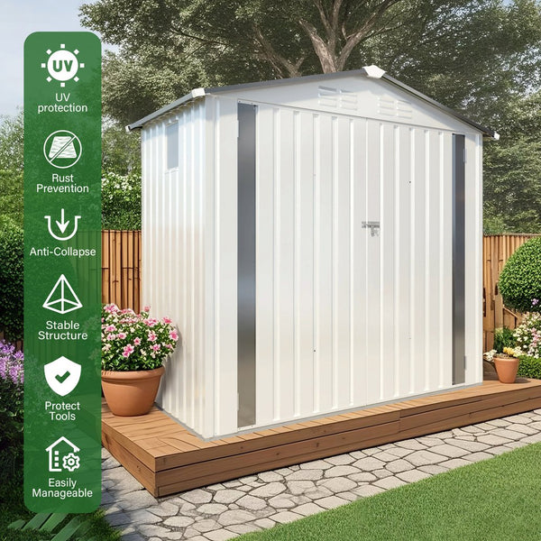 English Elm 6x Galvanized Steel Outdoor Storage Shed with Peaked Roof Skylight and Lockable Door W3213P309060
