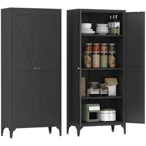English Elm [metal Adjustable] Tall Steel Pantry Cabinet with Gold Handles and Four Shelves for Any Room Black T3625P366650