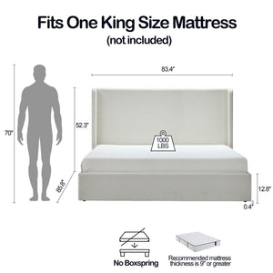 English Elm Carmen Wingback Queen Platform Bed Ivory Chenille Upholstered 54 Inch Tall Headboard B191P465451