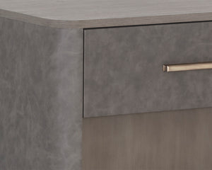 Sunpan Altman Retro-Inspired Nightstand with Faux Leather Frame & Soft-Close Drawers for Stylish Storage