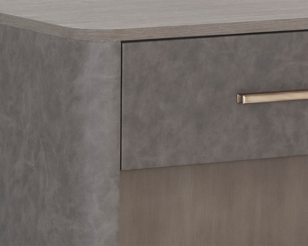 Sunpan Altman Retro-Inspired Nightstand with Faux Leather Frame & Soft-Close Drawers for Stylish Storage