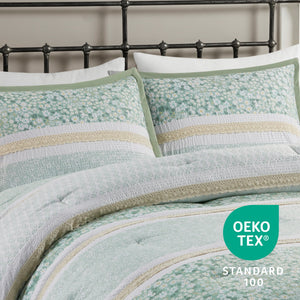 JLA Home Madison Park - 5 Seersucker Comforter Set Shabby Chic Floral Lace Trim Ruffled Pillows Antimicrobial, Breathable Green MP10-8204