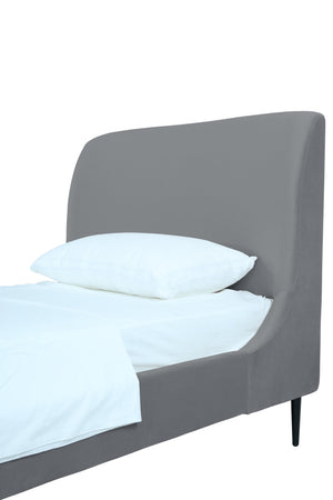 English Elm Twin Velvet Upholstered Bed with Arched Headboard and Sleek Metal Legs for Bedroom Grey+Black B365S00154