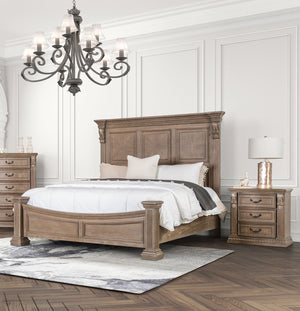 English Elm Luxurious Weathered Oak Nightstand 31"W x 18"D x 30"H Vintage Curved Moldings Rustic Bedroom Charm B2741P406855