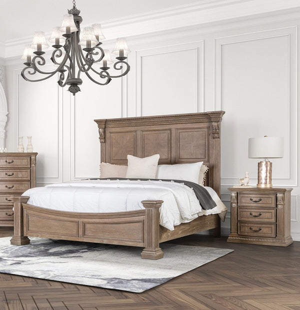 English Elm Luxurious Weathered Oak Nightstand 31"W x 18"D x 30"H Vintage Curved Moldings Rustic Bedroom Charm B2741P406855