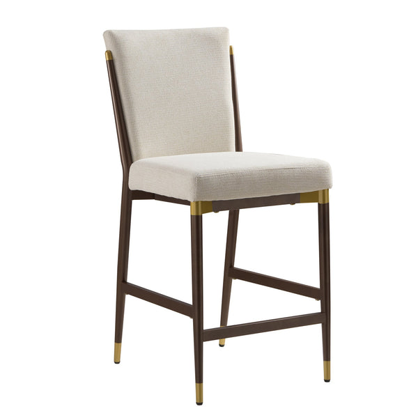 English Elm Modern Armless Counter Stools Set of 2 Upholstered Iron Frame with Gold Accents Brown+Beige N771P345828W