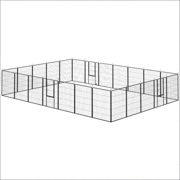 English Elm Dog Playpen 24 Modular Steel Panels with Three Doors for Indoor and Outdoor Pet Use T3971S00243