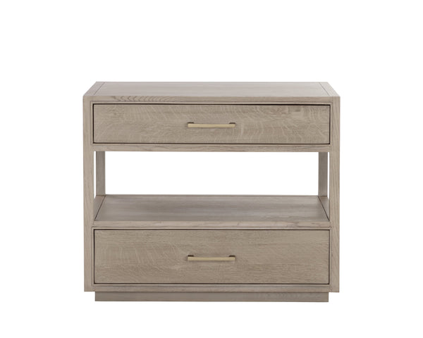 Sunpan Bridgerton Nightstand: Mid-Century Modern Oak Design with Soft Close Drawers and Open Shelf Space