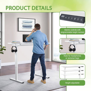 OSP Home Furnishings Primo Electric Sit Stand Desk with Laminate Top and Heavy Duty Steel Frame for Home Office 48"W PMO4823-WH