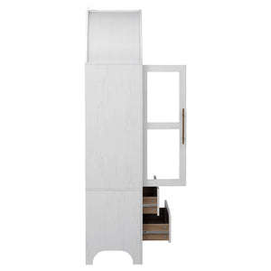 English Elm K&K 71" Arched Kitchen Pantry Cabinet with Glass Doors, Adjustable Shelves, Soft-Close Drawers White N707P288972W