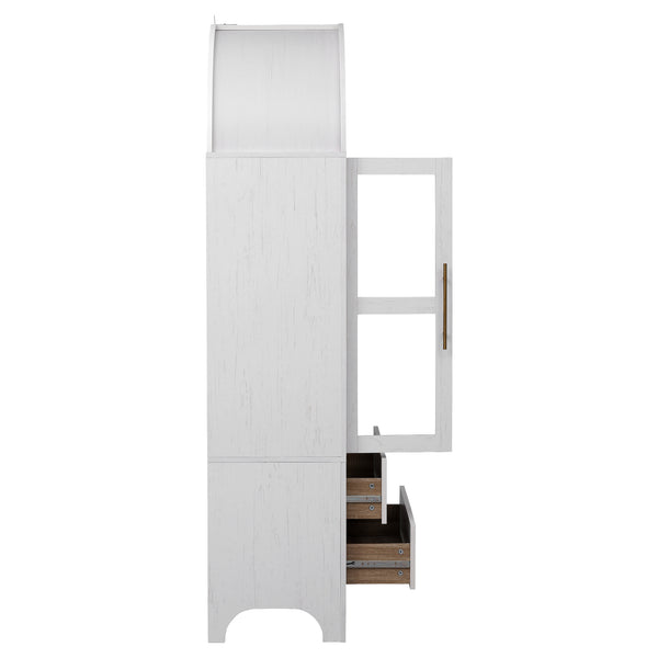 English Elm K&K 71" Arched Kitchen Pantry Cabinet with Glass Doors, Adjustable Shelves, Soft-Close Drawers White N707P288972W