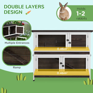English Elm Pawhut 2-Tier Rabbit Hutch With Easy Access & Weather Protection, Perfect Outdoor Home For Pets! W2225P200694-GIGA