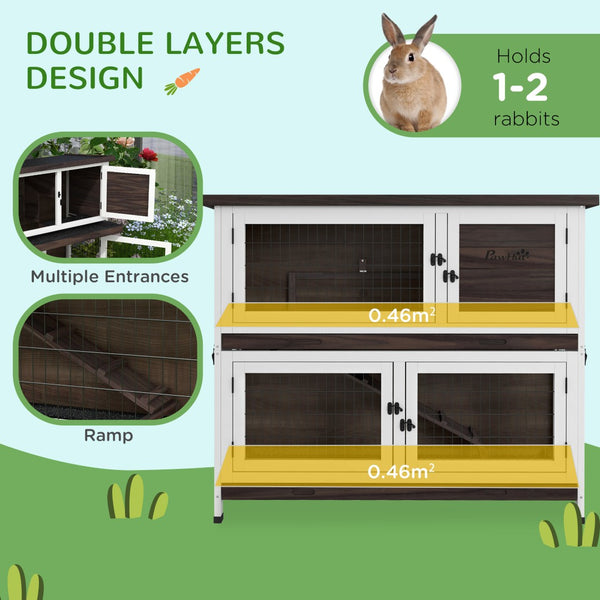 English Elm Pawhut 2-Tier Rabbit Hutch With Easy Access & Weather Protection, Perfect Outdoor Home For Pets! W2225P200694-GIGA