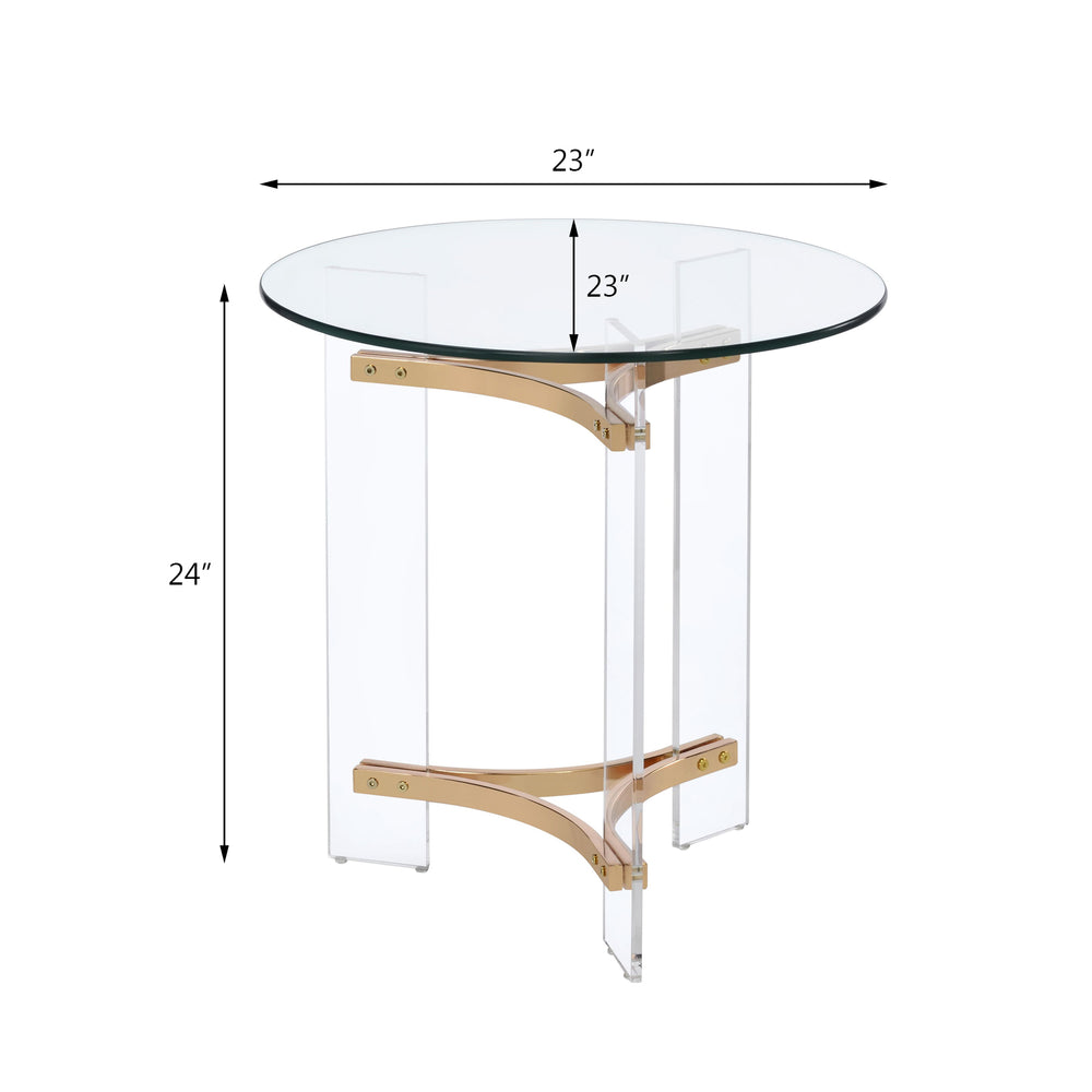 English Elm Sosi Gold Finish End Table with 10mm Tempered Glass Top, Acrylic Metal Frame, Modern Chic Design B2726P281897