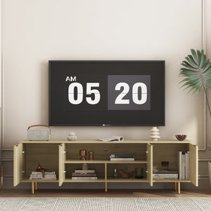 English Elm Wood Fluted Media Console with Gold Legs Matte Black Finish Storage Cabinet for Large Tvs W1321P352015