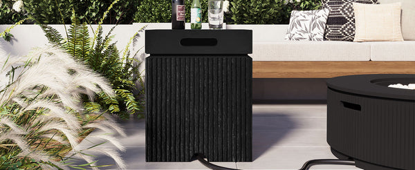 English Elm U_style Outdoor Mgo Propane Tank Cover Table Fluted Stone Finish Patio Side Accent Black N711P410564B