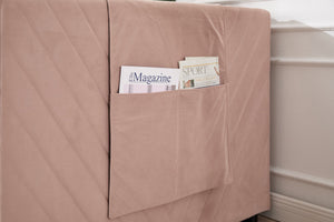 English Elm Twin Velvet Upholstered Daybed with Trundle, V-Pattern Backrest, USB Port, Side Pockets, Sturdy Design Pink W1361S00042