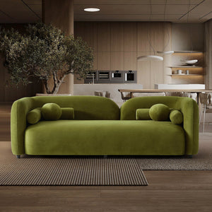 English Elm Donna Low-profile Velvet Sofa with Japandi Calm for Minimalist Living Rooms B183P423291