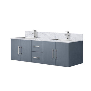 English Elm Dark Grey 60in Double Bath Vanity with Carrara Marble Top, Soft-Close Storage, Chrome Faucet Set B2731P258666