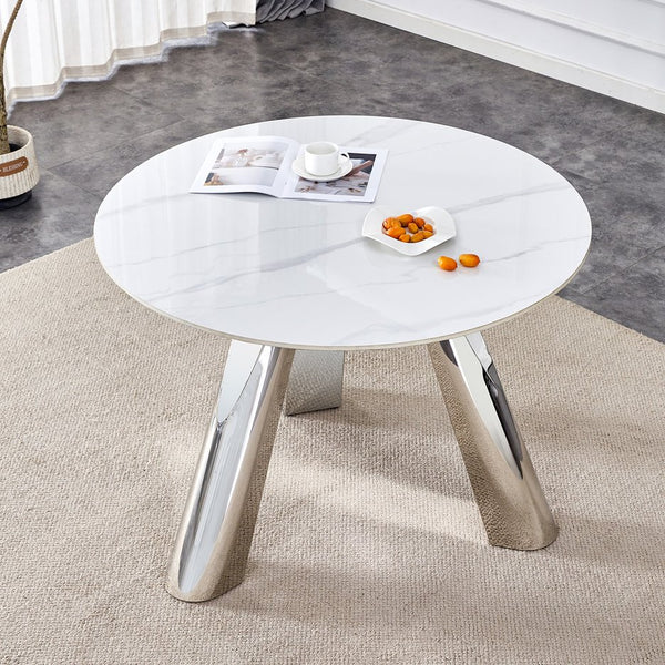 English Elm 42" Luxury Sintered Stone Table: Modern Minimalist Design With Durable Top, Steel Legs & Heat Resistance W1512S00128