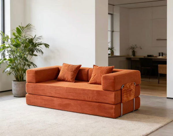 English Elm Sofa Convertible Corduroy Sleeper Couch with High Density Foam and Two Accent Pillows W3955P412295