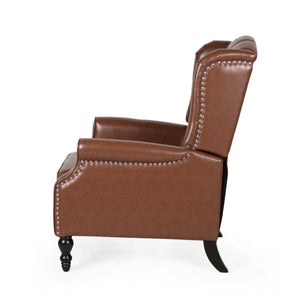 English Elm Christopher Knight Home® - RECLINER Light Brown PU Upholstered Wingback with Button-Tufted Diamond Stitch & Nailhead Trim 56992.00PUCOGN