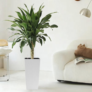English Elm Pack of 2 Tall Square Faux Rattan Outdoor Planters with Self Watering System White W3213P325418