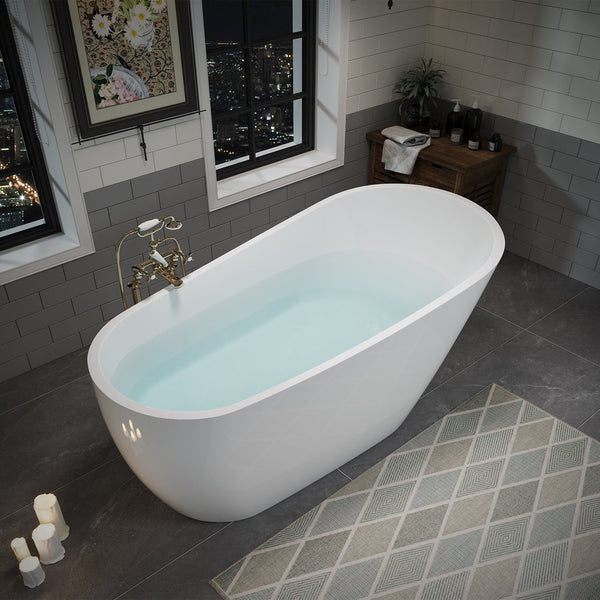 English Elm 63" Freestanding Stone Resin Soaking Tub Glossy Ergonomic Basin for Spa Bathrooms T5287P418038