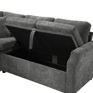 English Elm Sectional Sofa Bed - Versatile L-Shaped Chenille Sofa With Sleeper, Hidden Storage & Pillows, Gray N719S002070E-GIGA