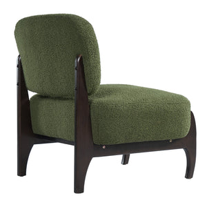 English Elm 26" Boucle Lounge Chair Solid Wood Frame Woven Texture Minimalist Seat for Any Room Green N767P408732D