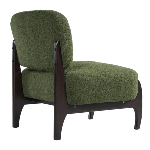 English Elm 26" Boucle Lounge Chair Solid Wood Frame Woven Texture Minimalist Seat for Any Room Green N767P408732D