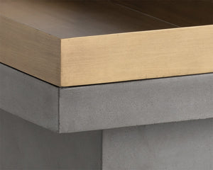 Sunpan Quill Coffee Table with Unique Concrete Top and Antique Brass Tray for Stylish Living Spaces Rectangular - 51W x 27.5D x 13.5H