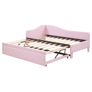 English Elm Twin Upholstered L-Shaped Daybed with Pop-Up Trundle, Space-Saving Guest Bed with Slats Kit and 400lb Capacity Pink SF000193AAH