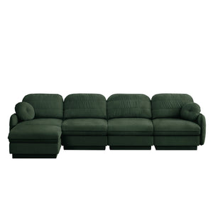 English Elm 137" Oversized Chenille Sectional Sofa with Movable Ottoman and Quilted Cushions Green W714S01772