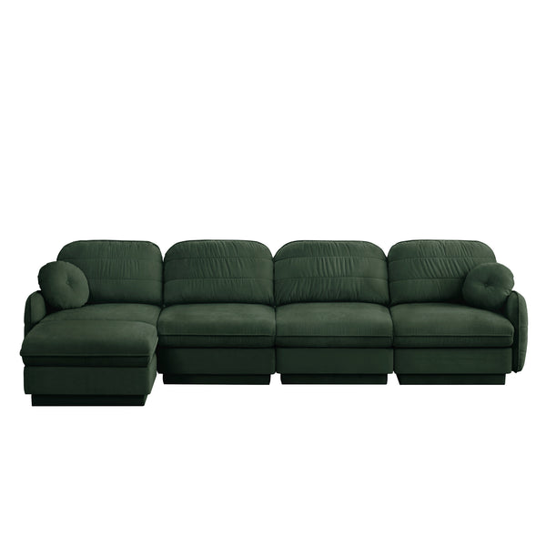 English Elm 137" Oversized Chenille Sectional Sofa with Movable Ottoman and Quilted Cushions Green W714S01772