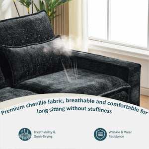 English Elm 99'' Sectional Cloud Deep Seat Couch - Plush Chenille 4-Seat L-Shaped Sofa with Movable Ottoman, Stain-Resistant Comfort and Ergonomic Lumbar Support Black W3373S00024