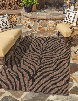 Unique Loom Outdoor Safari Tsavo Machine Made Animal Print Rug Natural, Ivory 5' 3" x 8' 0"