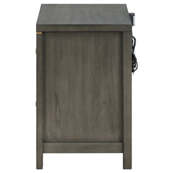 English Elm Herndon Grey 2-Drawer Nightstand with USB Port, Brass Accents & Wood Grain Finish for Modern Bedrooms B062P299925
