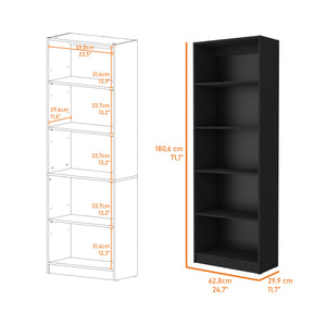 English Elm Sutton Black 4-Shelf Bookcase with Extra Open Shelf, Space-Saving Particle Board Storage Unit B128P176161