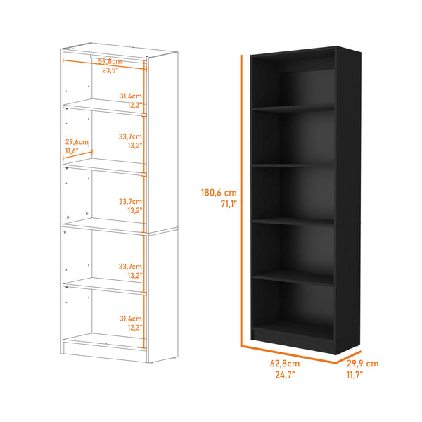English Elm Sutton Black 4-Shelf Bookcase with Extra Open Shelf, Space-Saving Particle Board Storage Unit B128P176161