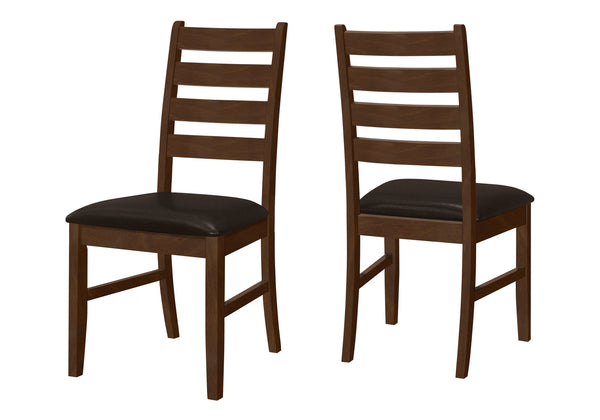 English Elm Dining Chair Set of 2 Slat-Back Upholstered Side Chairs with Solid Wood Legs, Faux Leather Comfort Brown 40 L x 11 W x 19 H B2710P218884