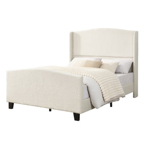English Elm Full Platform Bed Tall Teddy Velvet Headboard Solid Wood Legs No Box Spring Needed W1716P419743