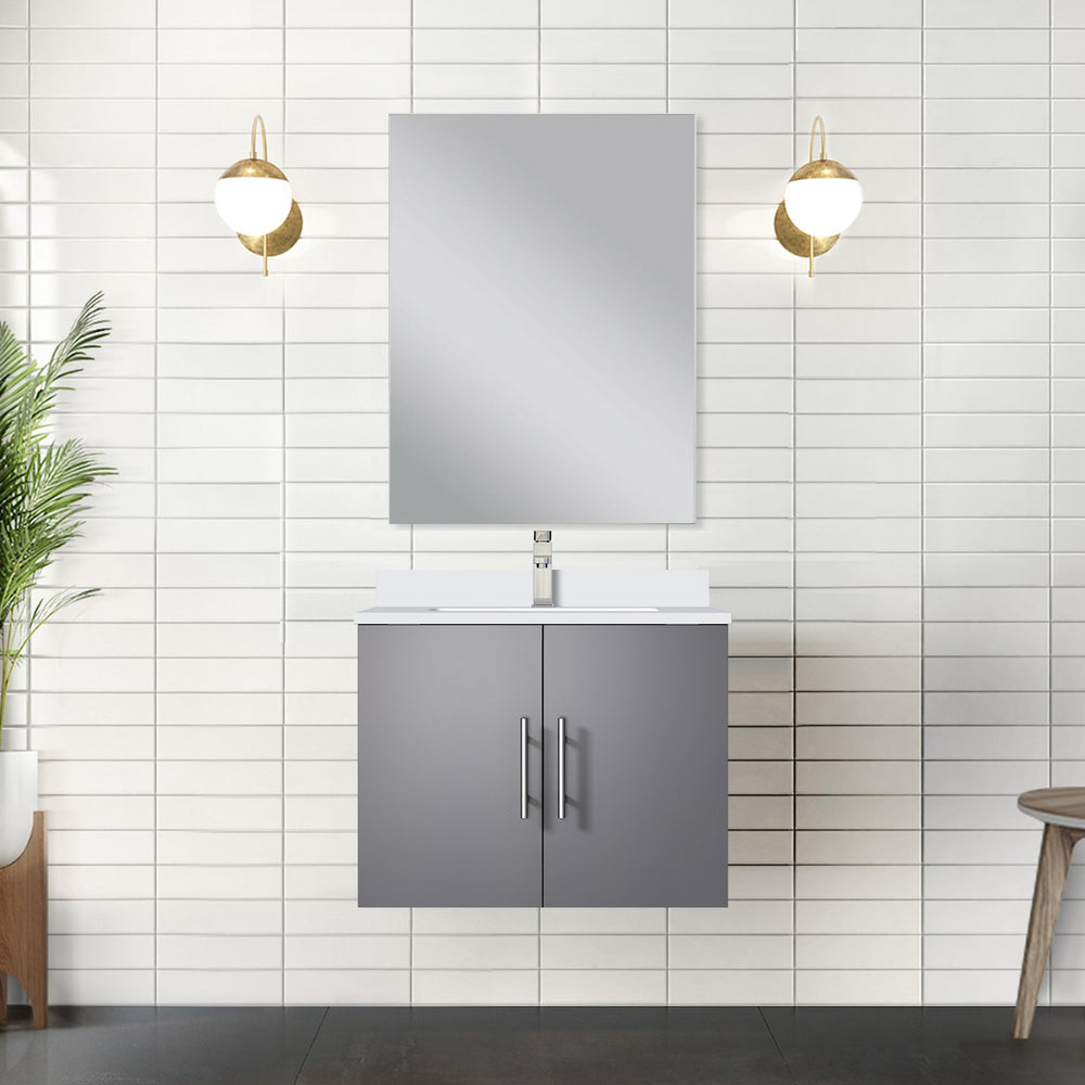 English Elm Dark Grey Single Bath Vanity With White Quartz Top & Frameless Mirror – Stylish Storage Solution! B2731S00741